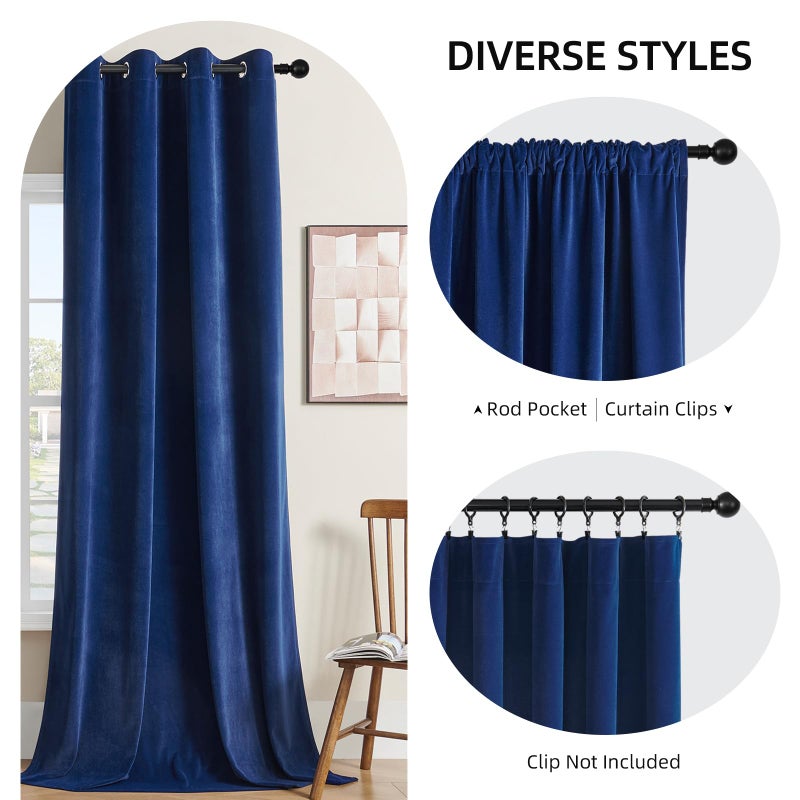 Joydeco Blue Velvet Blackout Curtains 84 Inch - 2 Panels Thermal Insulated Rod Pocket Drapes for Living Room Bedroom Dining Room Privacy - Image 2