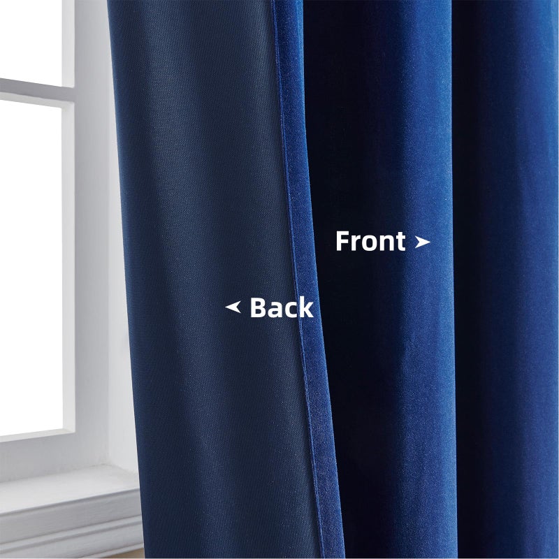Joydeco Blue Velvet Blackout Curtains 84 Inch - 2 Panels Thermal Insulated Rod Pocket Drapes for Living Room Bedroom Dining Room Privacy - Image 4