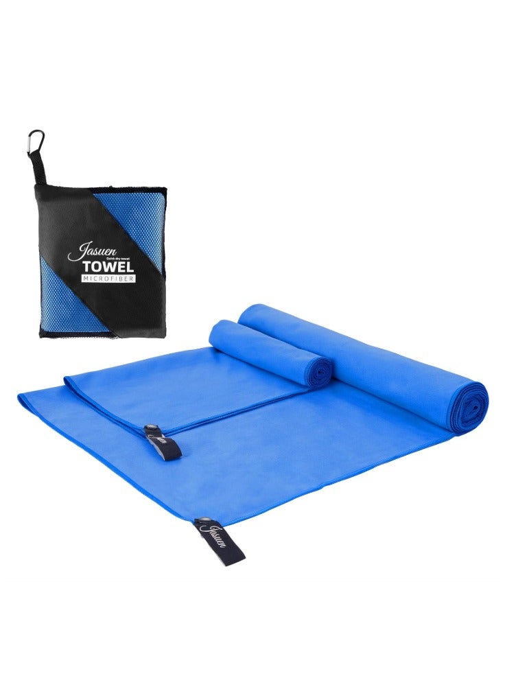 2 Pack Quick Drying Gym Towel Soft Microfiber Lightweight Sport Sweat Towel Perfect Travel Camping Towel Super Absorbent Ultra Compact for Gym Sport Yoga Backpacking Beach Swimming, Blue (blue) - Image 1
