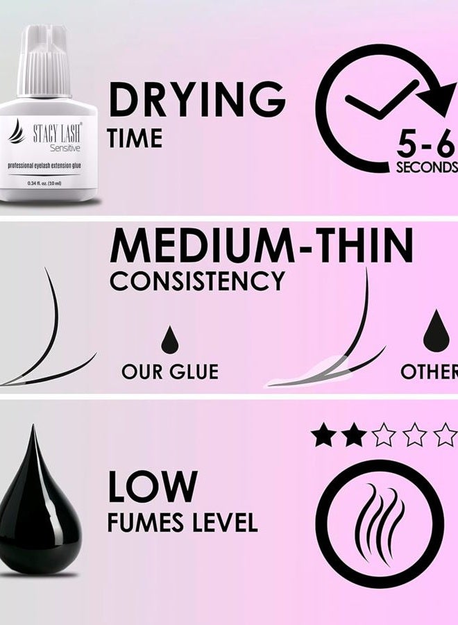 Stacy Lash Sensitive Eyelash Extension Glue Stacy Lash 0.34fl.oz/10ml / 5-6 Sec Drying time/Retention – 4-5 Weeks/Black Adhesive/Professional Supplies  - Image 4