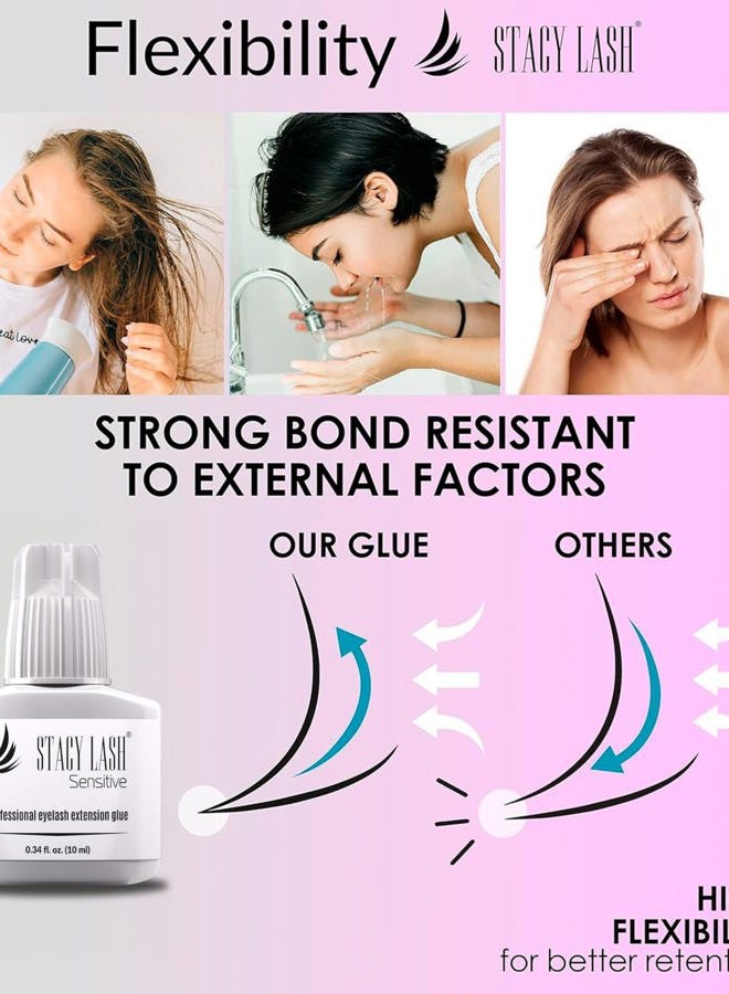 Stacy Lash Sensitive Eyelash Extension Glue Stacy Lash 0.34fl.oz/10ml / 5-6 Sec Drying time/Retention – 4-5 Weeks/Black Adhesive/Professional Supplies  - Image 5