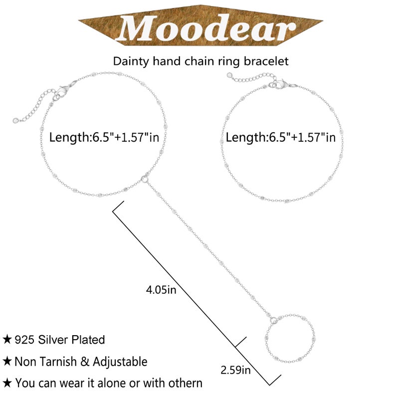 Moodear Cute Bracelet Layered Hand Link Chain for Women - Adjustable Trendy Sterling Silver Dot Ring Chain Bracelets Non Tarnish Jewelry Gift - Image 5