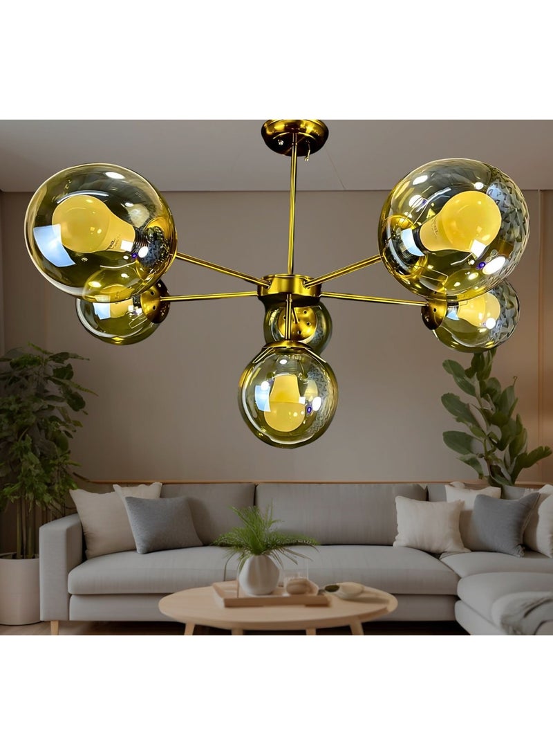 Modern metal chandelier, 6 fan-shaped bulbs
