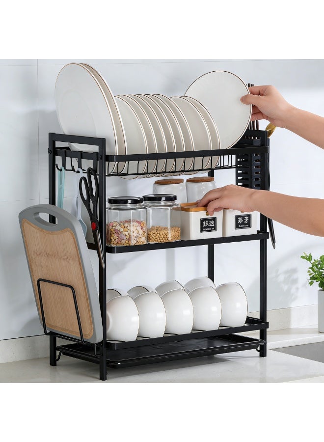 EXCLIFE Kitchen dish rack, three-tier dish and chopstick storage rack, tableware holder, drain basket, sink dish rack 52.5cm*41cm*25cm (black) - Image 5