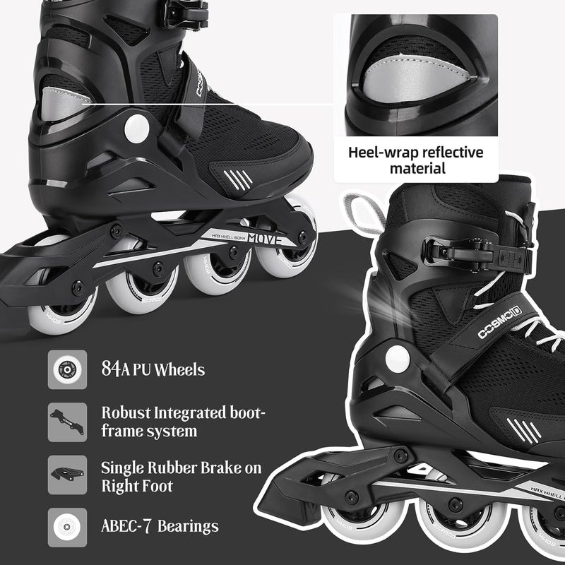 COSMOID Move Professional Inline Skates for Men and Women - Black, Size 5-12 - Image 4