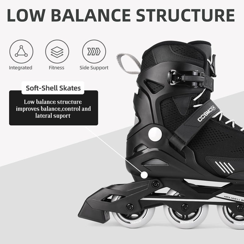 COSMOID Move Professional Inline Skates for Men and Women - Black, Size 5-12 - Image 2