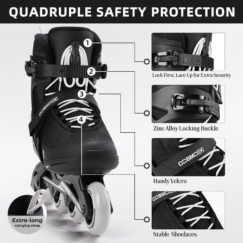 COSMOID Move Professional Inline Skates for Men and Women - Black, Size 5-12 - Image 3