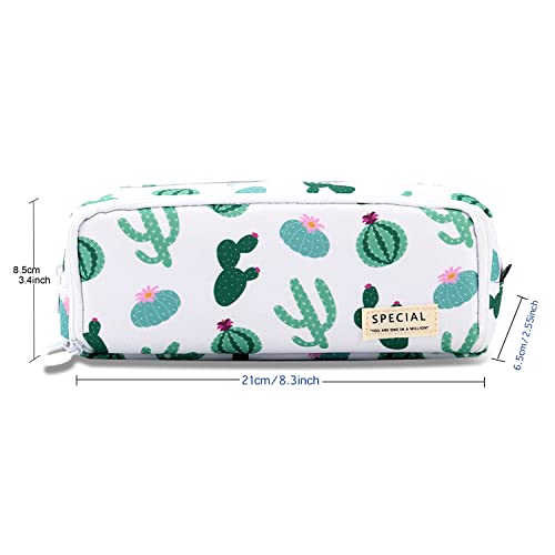 MAMUNU Big Capacity Pencil Pen Case, 3 Compartments Large Storage Canvas Pencil Pouch with Zipper, Green Cactus Design Aesthetic Pencil Pouch For Office School - Image 3