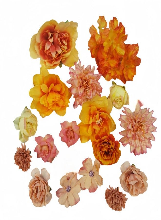 DODXIAOBEUL 17Pcs Silk Flowers for Crafts,Silk Flowers for Wedding,Fake Flowers Bulk Cake Flowers,Girl Cake Topper for Home Wedding Cake Decorations Baby Shower Home Decoration DIY Crafts (Orange) - Image 1
