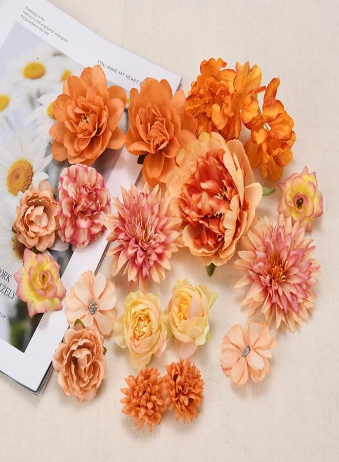 DODXIAOBEUL 17Pcs Silk Flowers for Crafts,Silk Flowers for Wedding,Fake Flowers Bulk Cake Flowers,Girl Cake Topper for Home Wedding Cake Decorations Baby Shower Home Decoration DIY Crafts (Orange) - Image 4