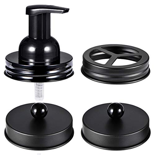 Komashr Mason Jar Bathroom Accessories Set(4pcs)- Jars Not Included - Foaming Soap Dispenser,Toothbrush Holder, and Apothecary Storage Jars Lids -Rustic Farmhouse Decor,Black - Image 1