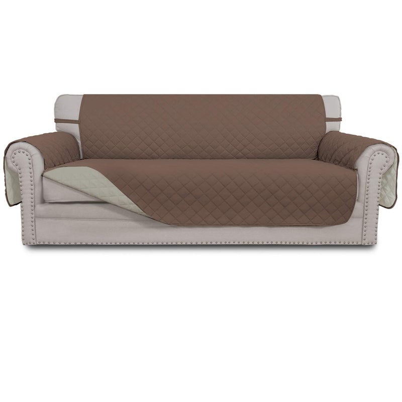 Easy-Going EasyGoing Reversible Couch Cover for 3 Cushion Couch Sofa Cover for Dogs Water Resistant Furniture Protector Cover with Foam Sticks Elastic Straps for Pet Cat Sofa BrownBeige 