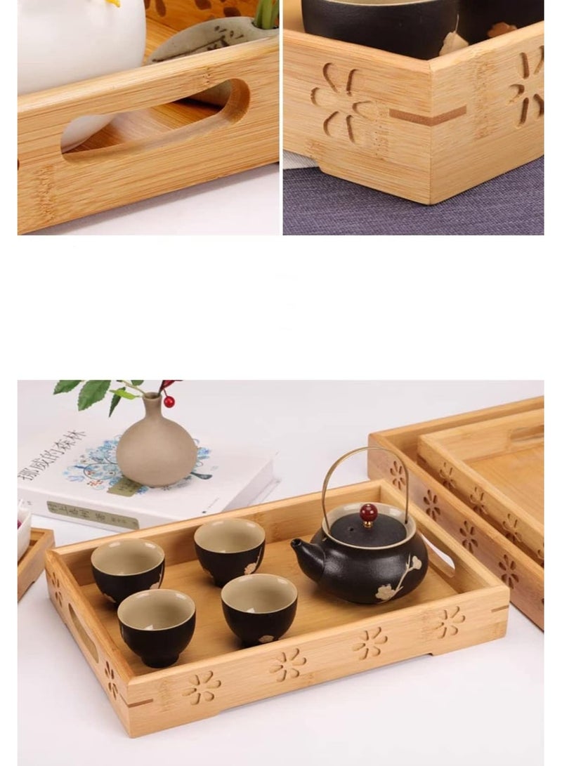 PPS TRADING Bamboo Serving Trays with Handle - Set of 3,Large and Medium Nested Serving Tray - for Breakfast, Coffee Table Butler, Serving Tray Food - Image 2