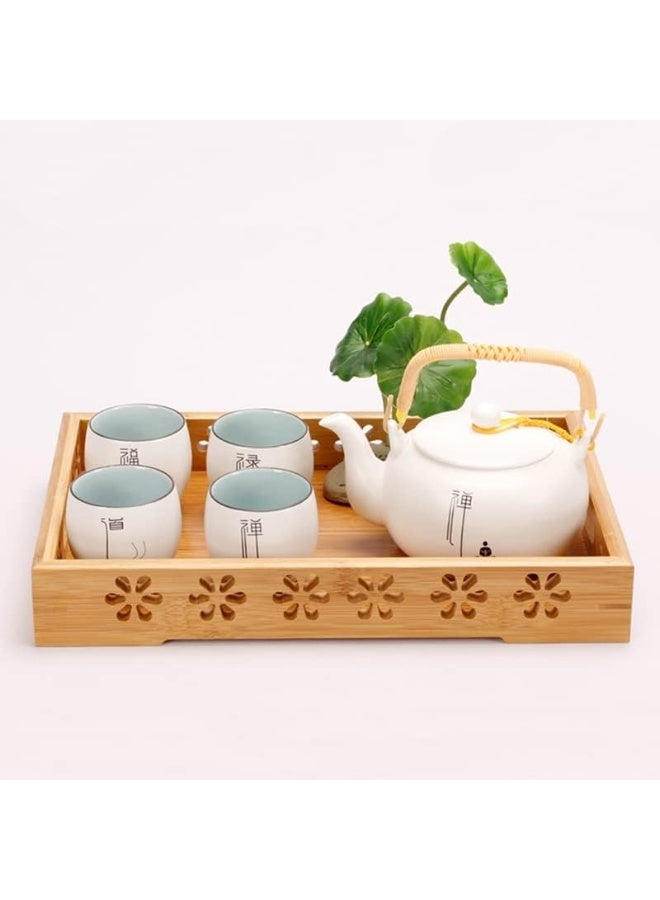 PPS TRADING Bamboo Serving Trays with Handle - Set of 3,Large and Medium Nested Serving Tray - for Breakfast, Coffee Table Butler, Serving Tray Food - Image 3