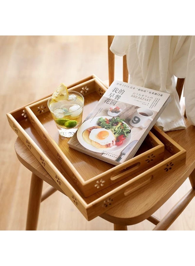 PPS TRADING Bamboo Serving Trays with Handle - Set of 3,Large and Medium Nested Serving Tray - for Breakfast, Coffee Table Butler, Serving Tray Food - Image 4