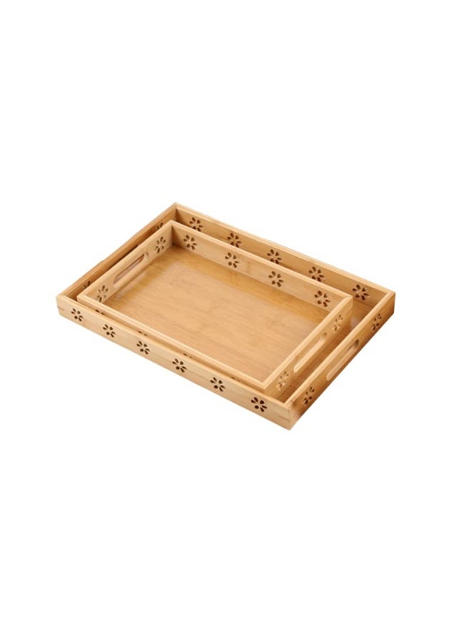 PPS TRADING Bamboo Serving Trays with Handle - Set of 3,Large and Medium Nested Serving Tray - for Breakfast, Coffee Table Butler, Serving Tray Food - Image 5