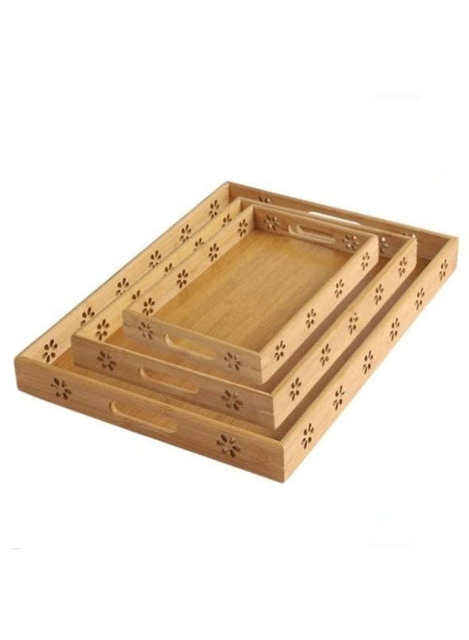 PPS TRADING Bamboo Serving Trays with Handle - Set of 3,Large and Medium Nested Serving Tray - for Breakfast, Coffee Table Butler, Serving Tray Food - Image 1