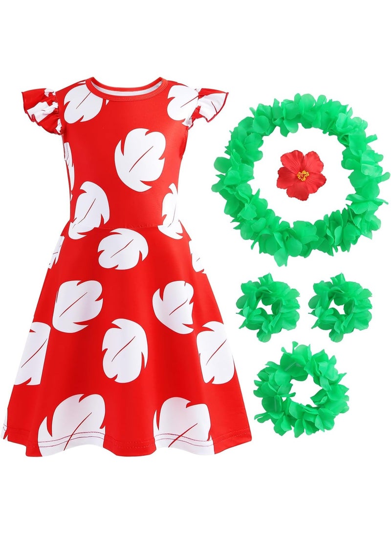 Sparklepals Lilo Stitch Hawaiian Little Girls Costume Dress with Luau Flower Leis Accessories Flower Hair Clip Toddler Halloween Party Cosplay Outfit - Image 1