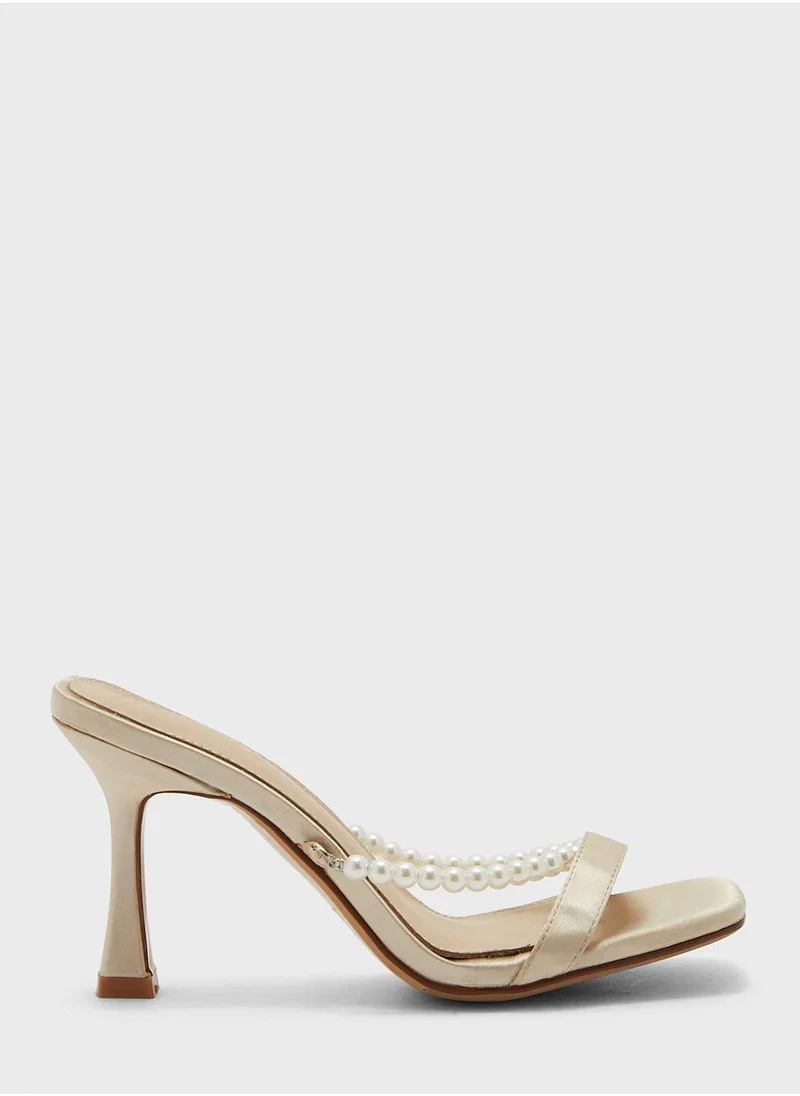 Namshi x Pearl Detail Satin Mule Sandal