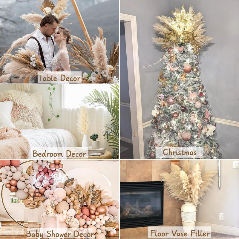 ROROUNE 10 Stems Beige Pampas Grass Decor, Natural Dried Pompas Grass, Bunny Tails Dried Flowers Fluffy Pampass Bulk for Weddings, Party, Farmhouse, Boho Home Decor(17inch) - Image 4