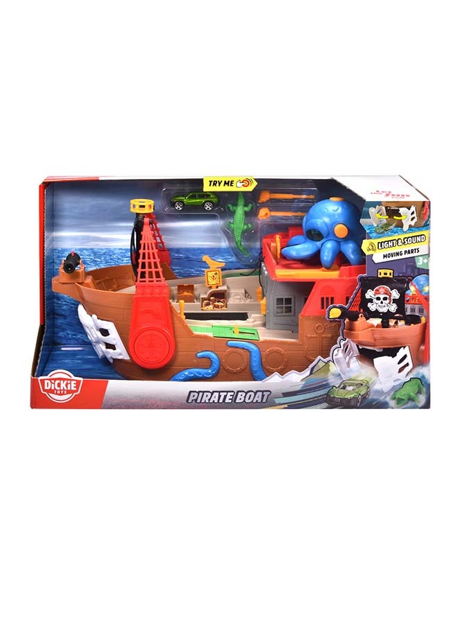 Dickie Pirate Boat Toy Playset, 41.5 cm Floating Pirate Ship with Car Racing Track, Octopus Special Effects, Light & Sound, Accessories Included, Bathtub Toy, Kids Age 3+ - Image 1