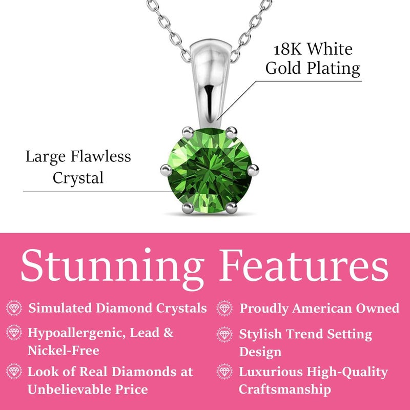 Cate & Chloe 18k White Gold August Birthstone Pendant Necklace with Solitaire 1ct Simulated Diamond Crystals, Peridot Birthstone Necklace for Women, Gift for Her - Image 2