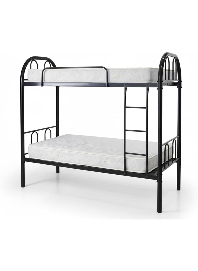 Pioneer Heavy Duty Metal Bunk Bed Twin Over Twin with 2 Mattresses – Steel Frame with Guardrails & Ladder – Black - Image 5