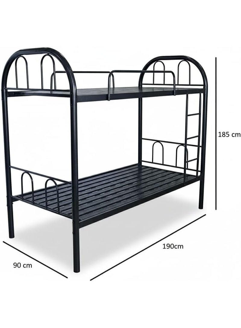 Pioneer Heavy Duty Metal Bunk Bed Twin Over Twin with 2 Mattresses – Steel Frame with Guardrails & Ladder – Black - Image 3
