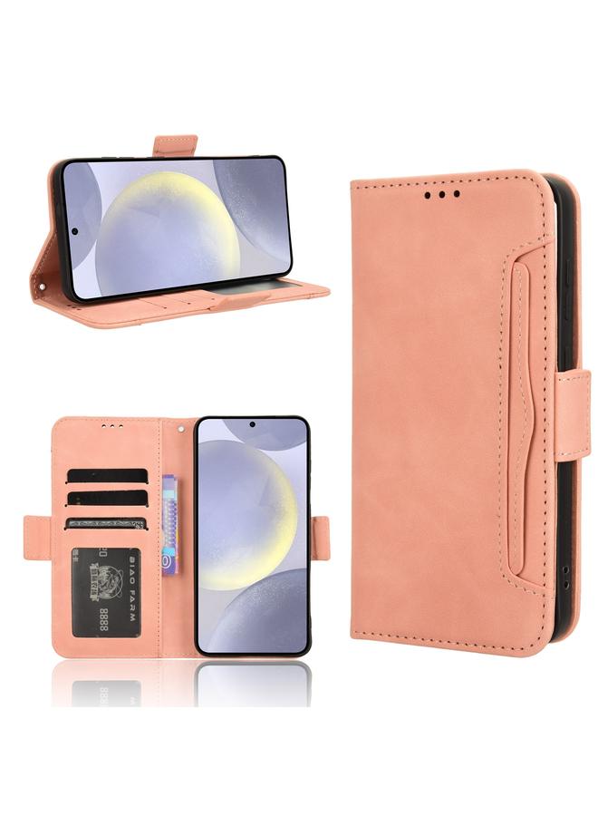 Green Tiger For Samsung Galaxy S24+ 5G Skin Feel Calf Texture Card Slots Leather Phone Case(Pink)