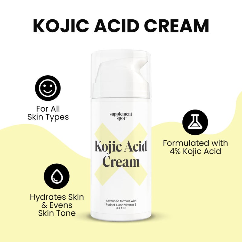 Supplement Spot Kojic Acid Cream for Dark Spots, Retinol A & Vitamin E Dark Spot Treatment for Women - Anti-Aging & Even Skin Tone â€“ Natural Kojic Acid Face Cream for Women, 3.4 Oz - Image 4