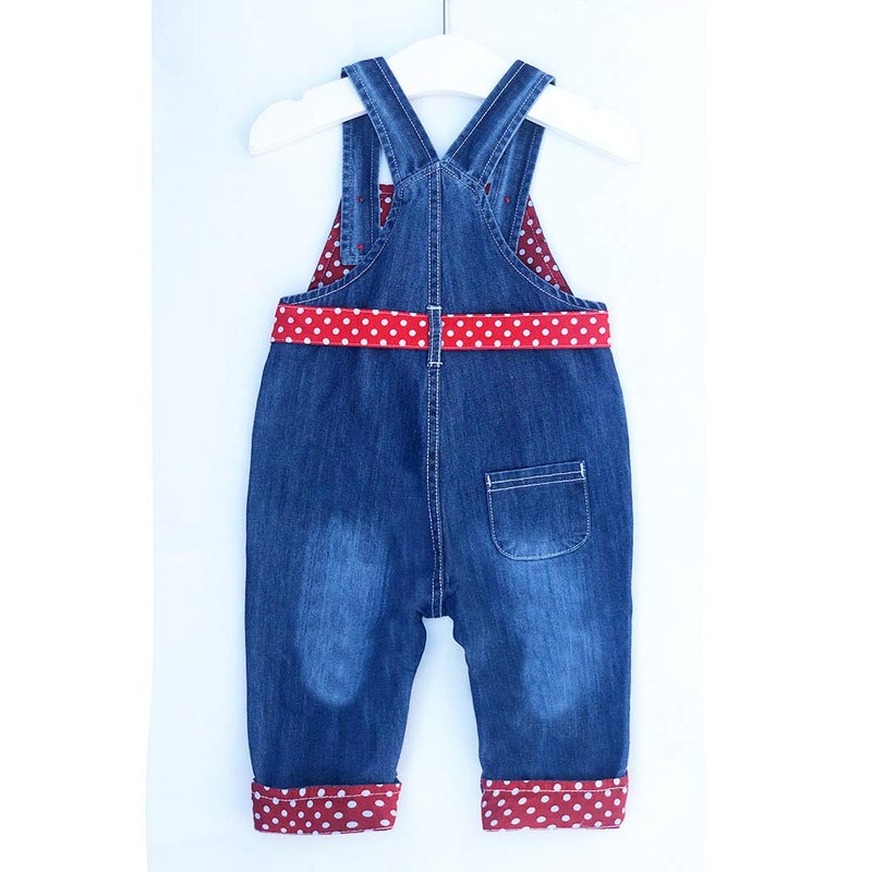 Peacolate 3months-3Years Baby Girls Denim Overalls Embroidery Bib Pants Jeans Jumpsuit(6-9Month,Red) - Image 2
