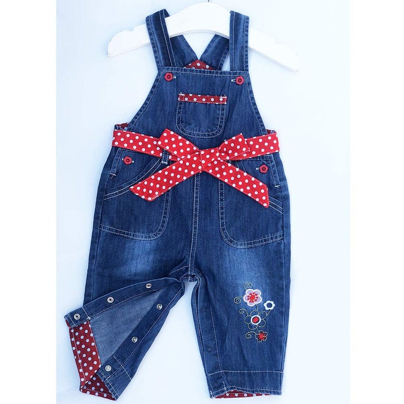 Peacolate 3months-3Years Baby Girls Denim Overalls Embroidery Bib Pants Jeans Jumpsuit(6-9Month,Red) - Image 3