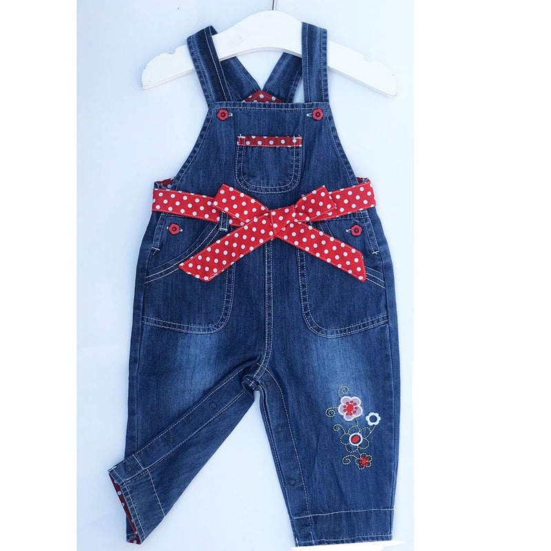 Peacolate 3months-3Years Baby Girls Denim Overalls Embroidery Bib Pants Jeans Jumpsuit(6-9Month,Red) - Image 4