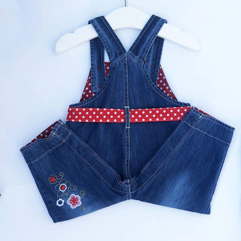 Peacolate 3months-3Years Baby Girls Denim Overalls Embroidery Bib Pants Jeans Jumpsuit(6-9Month,Red) - Image 5