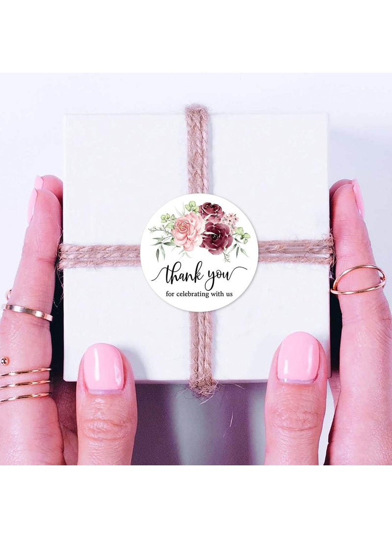 MAGJUCHE Burgundy Floral Mini Thank Stickers 1 Inch Wedding Bridal Baby Shower Party Favor Labels 120Pack  - Image 2