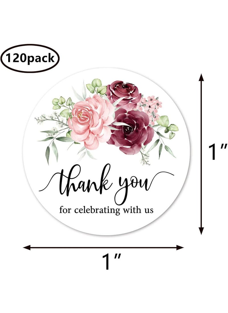 MAGJUCHE Burgundy Floral Mini Thank Stickers 1 Inch Wedding Bridal Baby Shower Party Favor Labels 120Pack  - Image 4