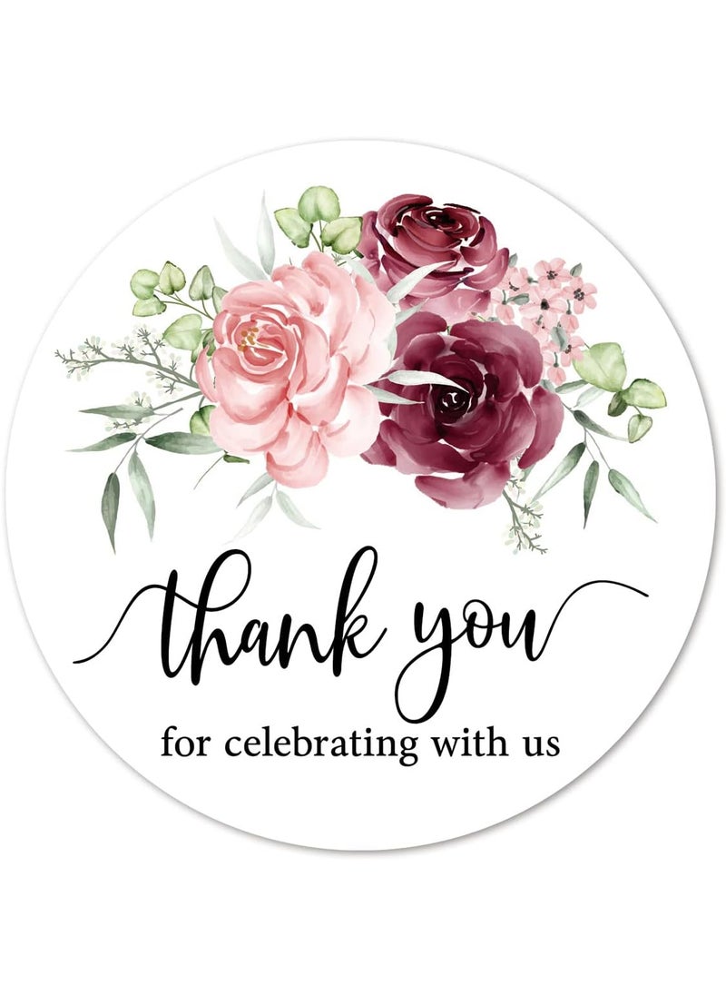 MAGJUCHE Burgundy Floral Mini Thank Stickers 1 Inch Wedding Bridal Baby Shower Party Favor Labels 120Pack  - Image 1