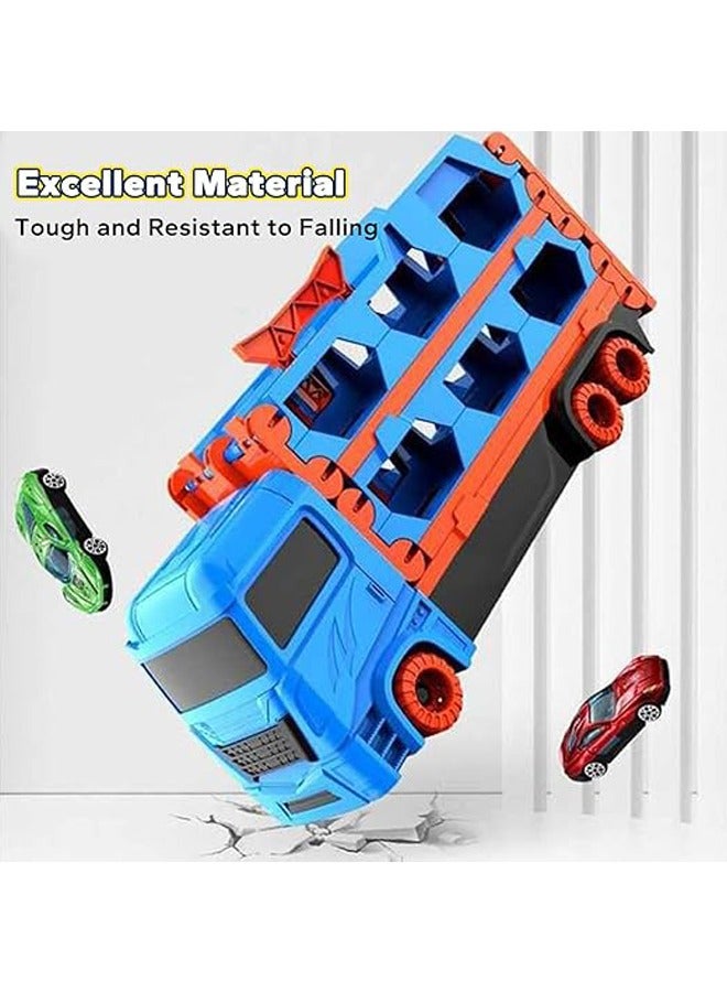 Kids Race Track Toys, Foldable Ejection Race Tracks Transport Car Carrier Toy w/ 12 Mini Alloy Cars Vehicles Toy Set, Portable Car Truck Toy for 3+ Kids Boys Girls - Image 3