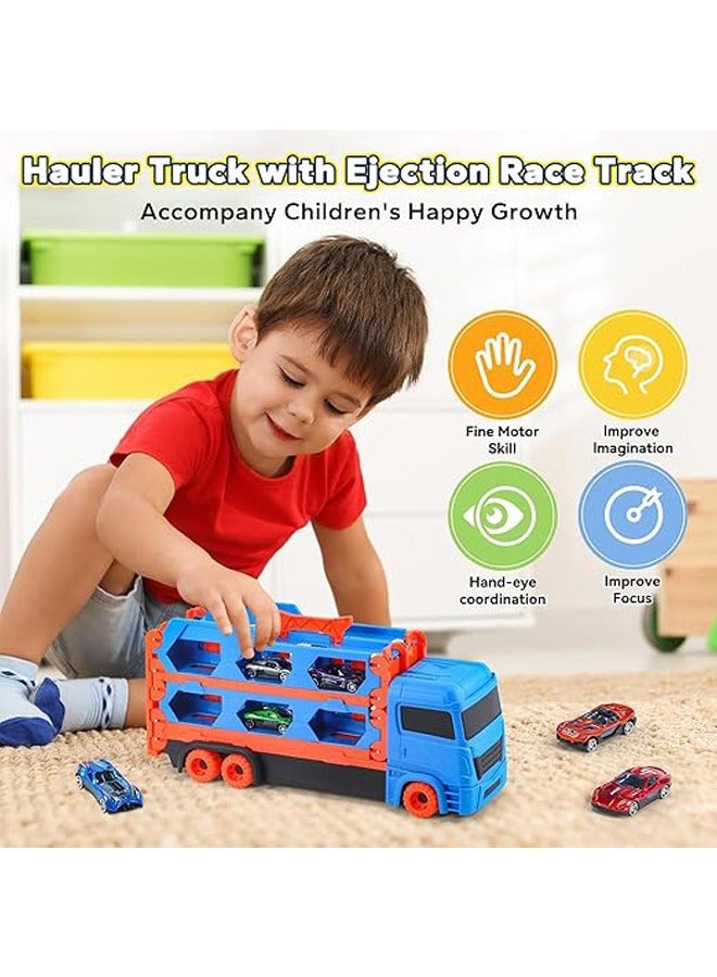 Kids Race Track Toys, Foldable Ejection Race Tracks Transport Car Carrier Toy w/ 12 Mini Alloy Cars Vehicles Toy Set, Portable Car Truck Toy for 3+ Kids Boys Girls - Image 5