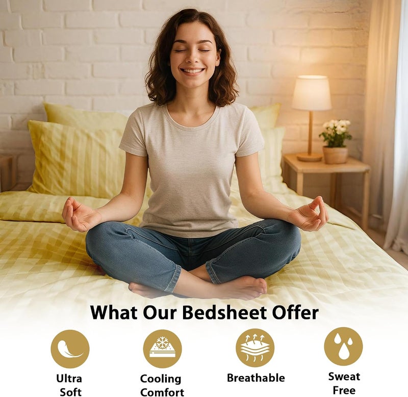 MOONCEE 6Pcs Bed Sheet King Size Set With Duvet Cover 220x240 Microfiber Bed Sheets Bedding Set Includes 1 Fitted Sheet, 1 Quilt Cover & 4 Pillows Cases (6Pcs Duvet Cover Set- King, Gold) - Image 2
