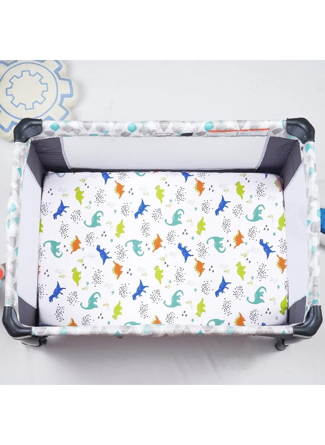 PHF PHF 3 Pack Soft Mini Crib Sheets, Dinosaur Pack N Play Sheets for Baby Boys Girls, No Slip Universal Fit for Pack N Play, Playard, Portable and Mini Crib Mattresses  - Image 3