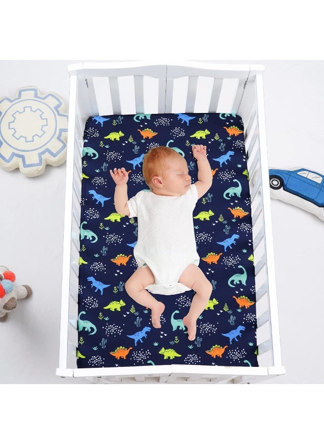 PHF PHF 3 Pack Soft Mini Crib Sheets, Dinosaur Pack N Play Sheets for Baby Boys Girls, No Slip Universal Fit for Pack N Play, Playard, Portable and Mini Crib Mattresses  - Image 2