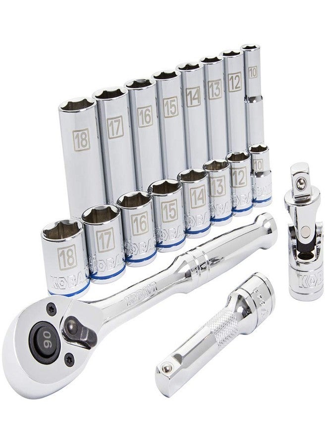 Kobalt 573347 19-Piece 3/8-Inch Drive Mechanic's Tool Set with Hard Case, Metric, Includes Quick Release Ratchet, Extension, and Shallow/Deep Sockets - Image 1