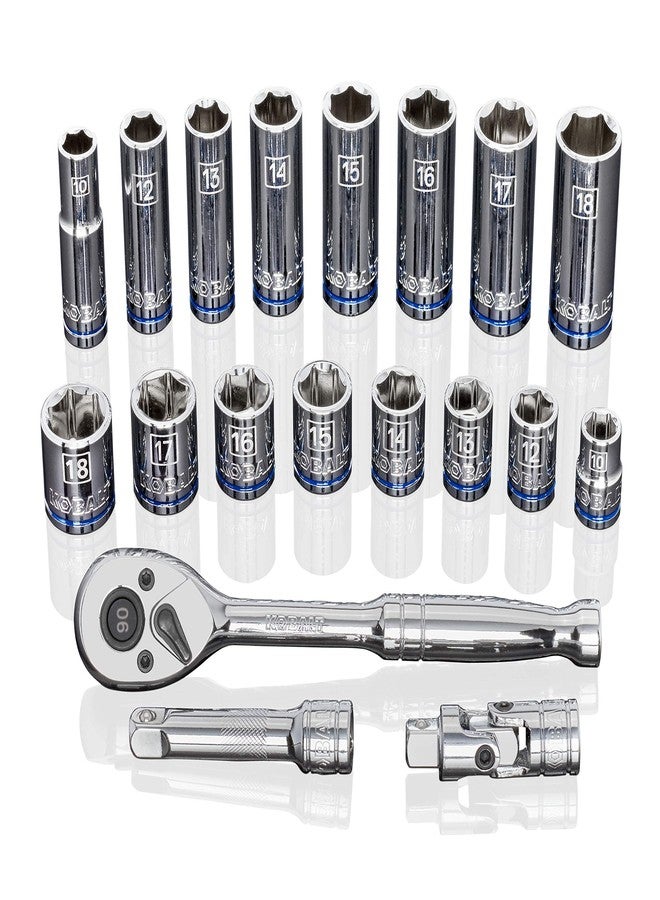 Kobalt 573347 19-Piece 3/8-Inch Drive Mechanic's Tool Set with Hard Case, Metric, Includes Quick Release Ratchet, Extension, and Shallow/Deep Sockets - Image 2
