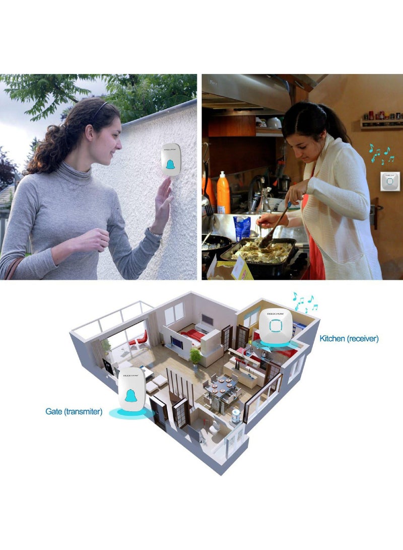 طقم جرس باب لاسلكي مقاوم للماء مع 36 نغمة قابلة للتعديل بحجم 1000 قدم يعمل مع جرس باب فلاش LED للصوت للمنزل (جهاز استقبال واحد × زر ضغط واحد) - Image 5