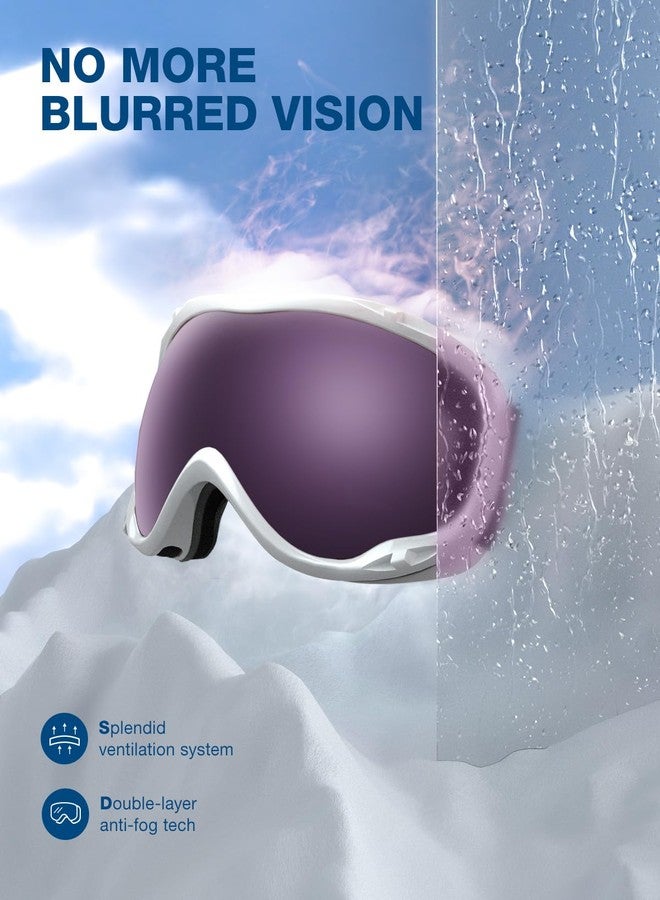 ZIONOR Lagopus Ski Snowboard Goggles UV Protection Anti fog Snow Goggles for Men Women Adult Youth VLT 16% White Frame Purple Lens - Image 5