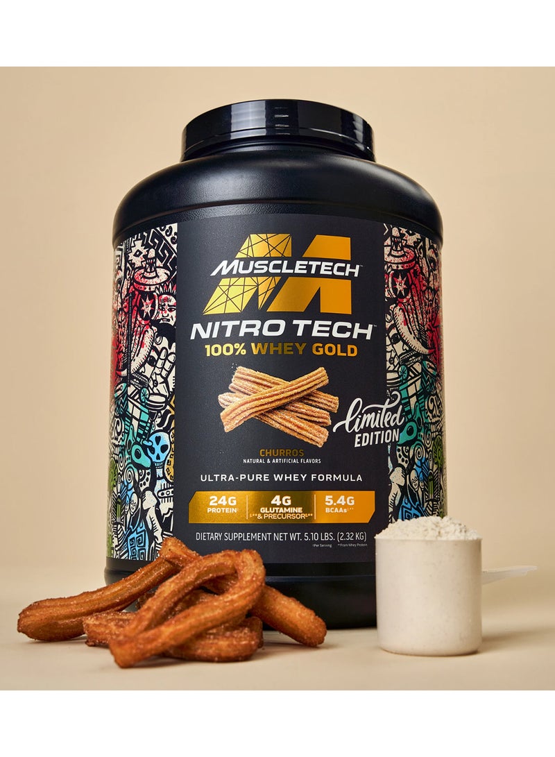 MuscleTech Nitro Tech 100% Whey Gold Ultra-Pure Whey Formula Limited Edition - 24g Protein - 4g Glutamine & Precursor - 5.4g BCAAs - Churros Flavor - Dietary Supplement - Net Wt 5.10 lbs (2.32kg) - Image 4