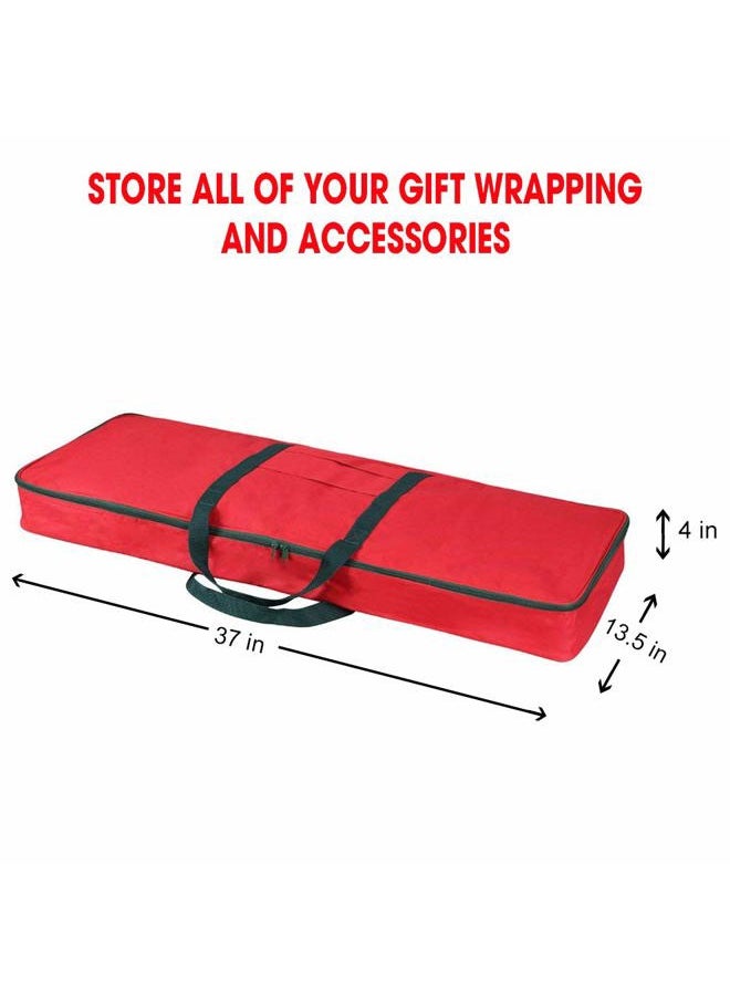 Primode Christmas Wrapping Paper Storage Bag with Pockets | Gift Wrap Organizer Container | 37” x 14” x 4” | Underbed Durable Box Made of 600D Oxford Material (Red)  - Image 4