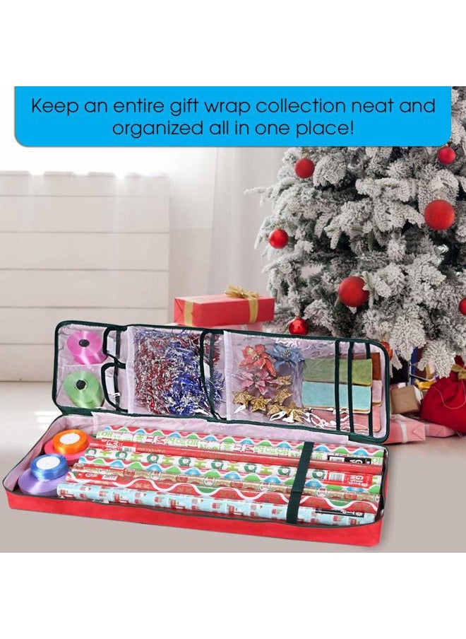 Primode Christmas Wrapping Paper Storage Bag with Pockets | Gift Wrap Organizer Container | 37” x 14” x 4” | Underbed Durable Box Made of 600D Oxford Material (Red)  - Image 5