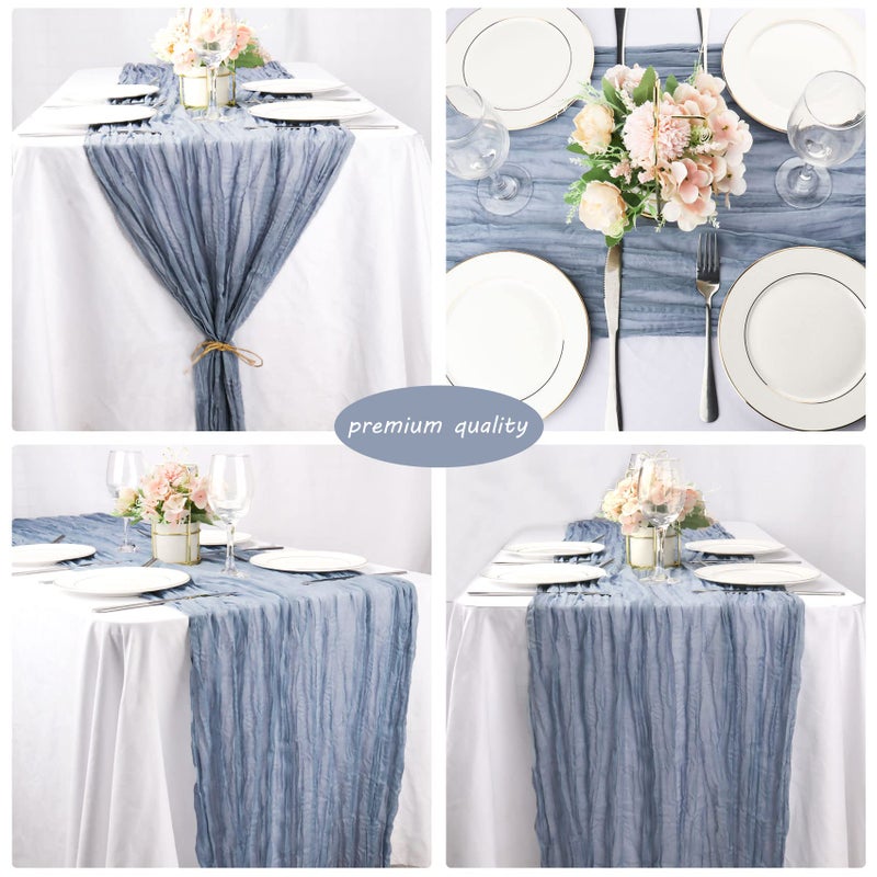 Fivenl 12 Pack Boho Gauze Table Runner 35x72 Inch - Rustic Cheese Cloth Long Table Runner for Wedding, Bridal Shower, Birthday Party Decor (Dusty Blue) - Image 5